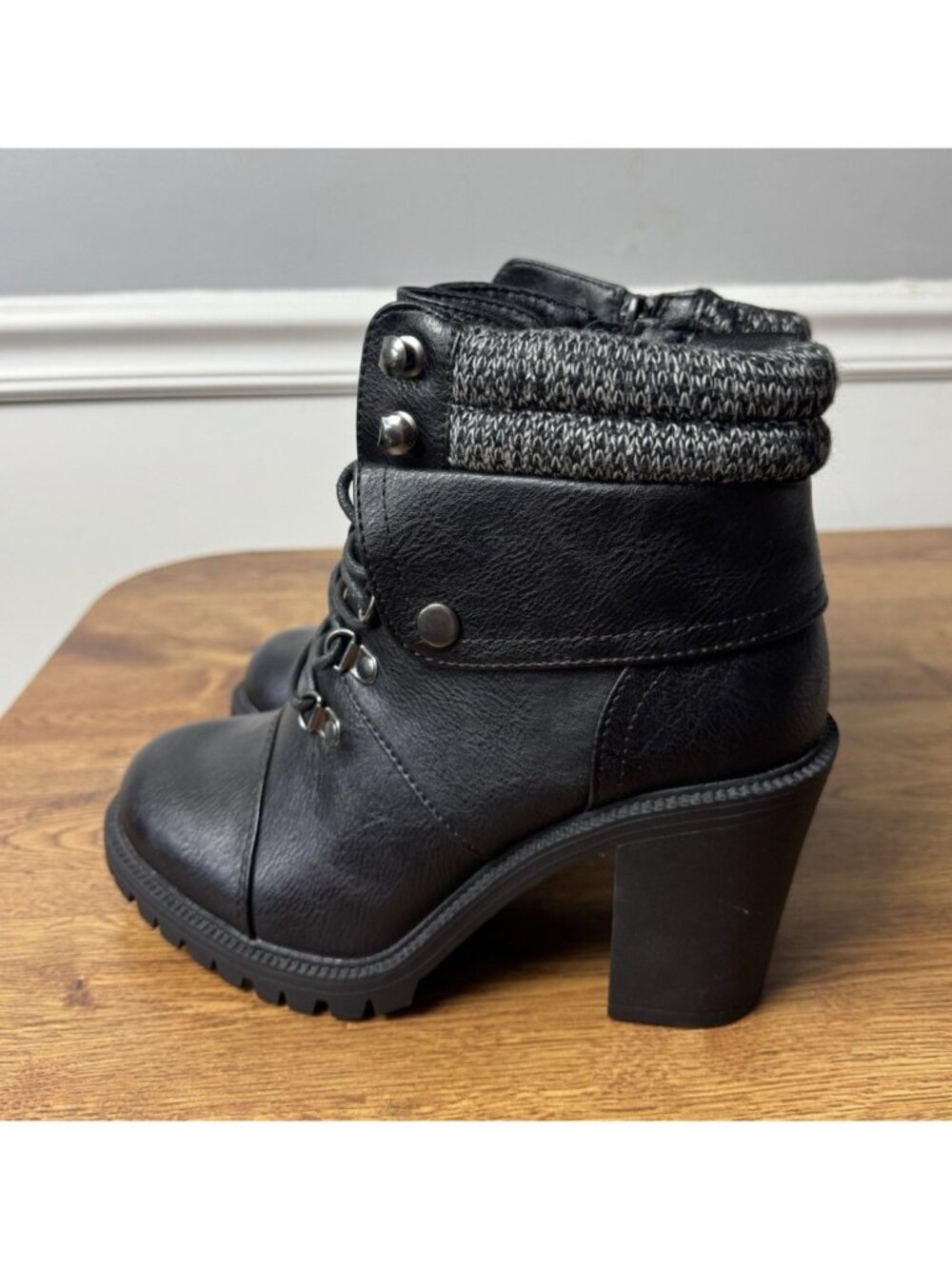 Luoika Women's Wide Width Combat Boots - Extra High Heel Side Size 8 X-Wide